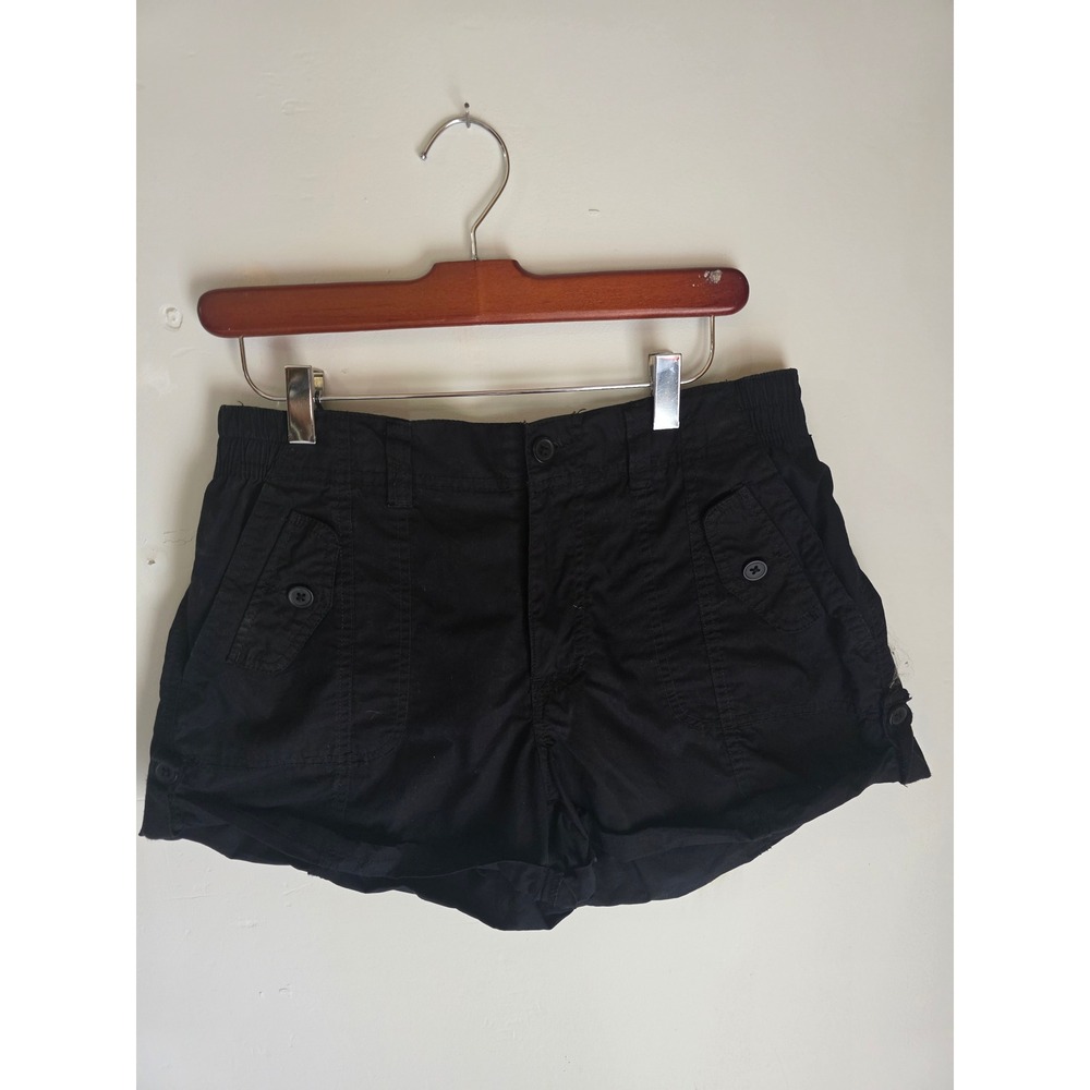 Madden NYC Womens Black Utility Cargo Shorts Size Large Elastic Waist